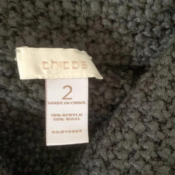 Chico’s Wool Blend Knit heavy Cardigan Shrug Sweater Short Sleeve size 2 Black - Picture 2 of 8